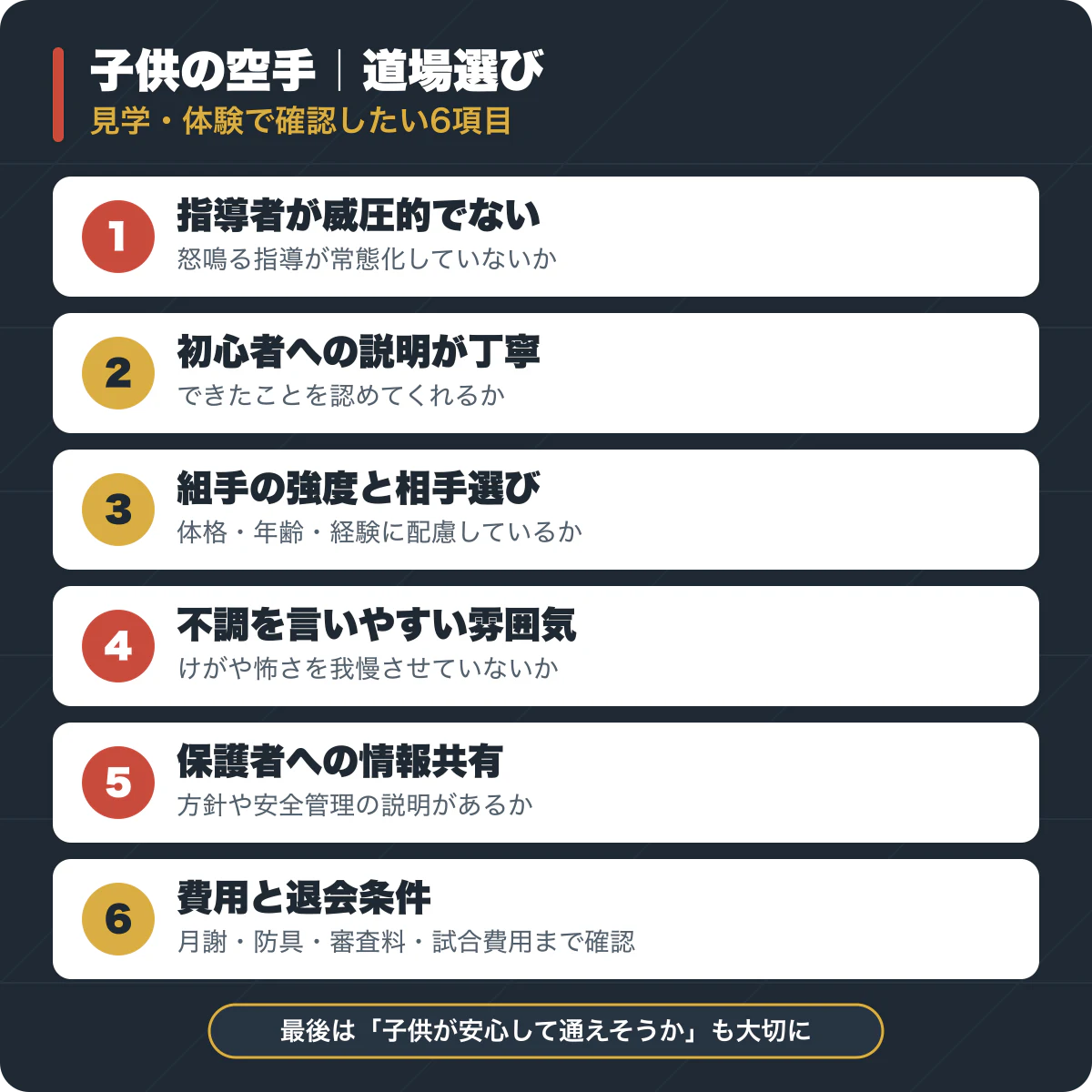 子供の空手道場を選ぶ際に確認したい6項目のチェックリスト