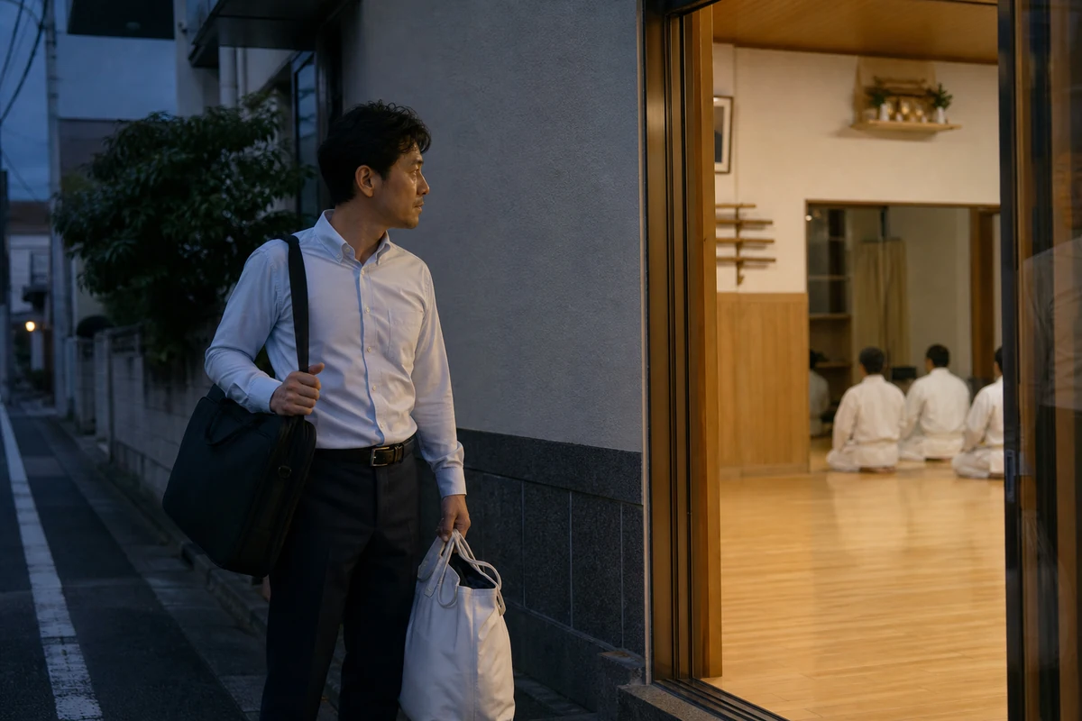 仕事帰りに空手道場へ向かう社会人