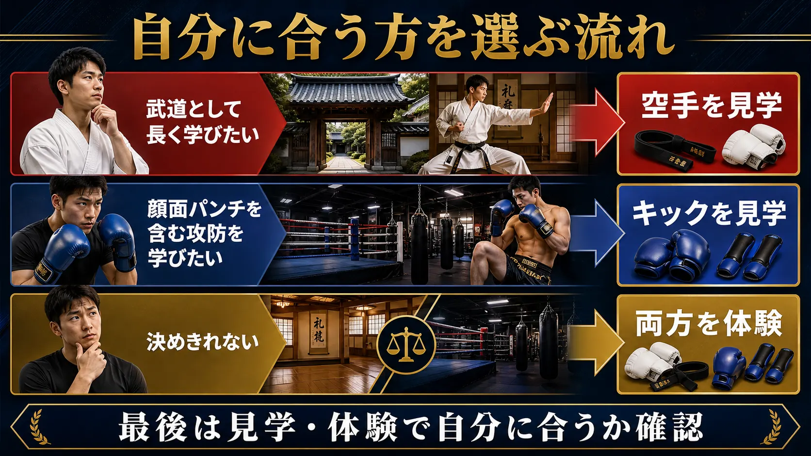 大人が空手とキックボクシングを選ぶ流れ